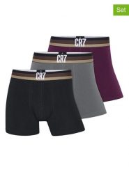CR7 Bokserki (3 pary) w kolorze czarnym, szarym i fioletowym rozmiar: XXL. Czarne bokserki męskie CR7, bez wzorów. Za 124.95 zł.