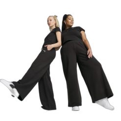 Spodnie damskie casual Puma Wardrobe Essentials TR Wide Leg. Czarne spodnie materiałowe damskie Puma, bez wzorów, casualowe. Za 390.00 zł.