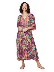 Ipanima Sukienka w kolorze fioletowym ze wzorem rozmiar: 38/40. Różowe sukienki damskie Ipanima, bez wzorów, bez kołnierzyka, bez ramiączek, maxi, rozkloszowane. Za 78.99 zł.