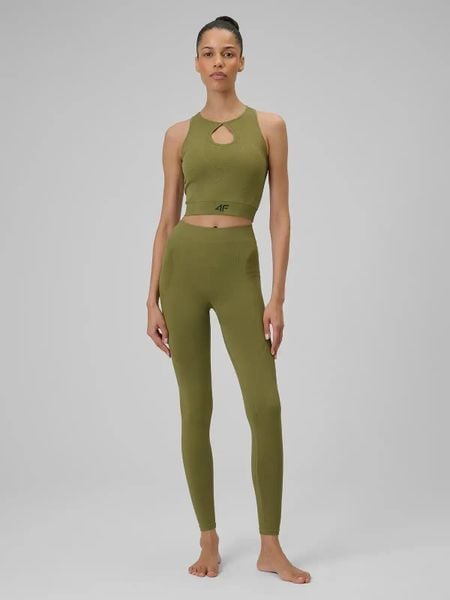 Damskie bezszwowe legginsy z wysokim stanem. Zielone legginsy damskie 4f, l, bez wzorów, z elastanu. Za 159.99 zł.