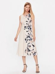 DKNY Sukienka koktajlowa DD3E361A Beżowy Regular Fit. Brązowe sukienki damskie DKNY, bez wzorów, z syntetyku, wizytowe, bez kołnierzyka, bez ramiączek. Za 519.99 zł.