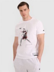 4F T-shirt regular z nadrukiem siatkarskim męski - biały XXL. Białe t-shirty męskie 4f, l, bez wzorów, z bawełny, bez kołnierzyka. Za 69.99 zł.
