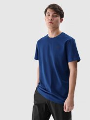 4F T-shirt regular gładki męski - niebieski L. Niebieskie t-shirty męskie 4f, l, bez wzorów, z bawełny, bez kołnierzyka. Za 49.99 zł.