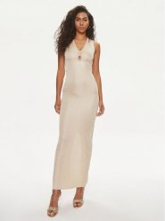 Guess Sukienka dzianinowa 4GGK90 5783Z Beżowy Bodycon Fit. Brązowe sukienki damskie Guess, z aplikacjami, z dzianiny, bez kołnierzyka, bez ramiączek, bodycon. Za 449.99 zł.