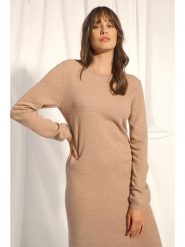 Just Cashmere Kaszmirowa sukienka "Lina" w kolorze beżowym rozmiar: L. Brązowe sukienki damskie Just Cashmere, na co dzień, l, bez wzorów, z kaszmiru, bez kołnierzyka, bez ramiączek, maxi, proste. Za 565.65 zł.