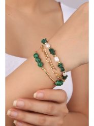 Pierres delicates Pozłacana bransoletka z malachitami rozmiar: onesize. Zielone bransoletki damskie Pierres delicates, pozłacane. Za 113.36 zł.