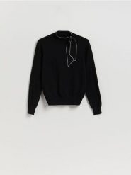 Sweter z wiązaniem - czarny. Czarne swetry klasyczne damskie Reserved, l, z dzianiny, bez kołnierzyka. Za 119.99 zł.