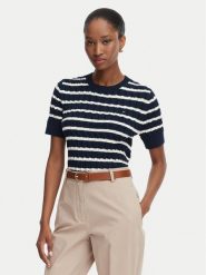 Tommy Hilfiger Sweter Cable Mid WW0WW38744 Granatowy Regular Fit. Niebieskie swetry klasyczne damskie Tommy Hilfiger, xl, z bawełny, bez kołnierzyka. Za 489.99 zł.