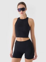 4F Crop top treningowy slim szybkoschnący damski - czarny XS/S. Czarne topy damskie 4f, s, bez wzorów, z dzianiny, bez ramiączek. Za 49.99 zł.