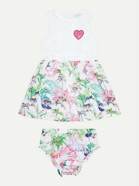 Guess Sukienka codzienna A4GK14 WG5N0 Biały Regular Fit. Białe sukienki dziewczęce Guess, z aplikacjami, z bawełny, bez ramiączek. Za 169.99 zł.