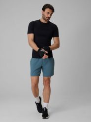 4F Spodenki treningowe szybkoschnące męskie - turkusowe M. Niebieskie szorty męskie 4f, z dzianiny, bez kołnierzyka. Za 99.99 zł.