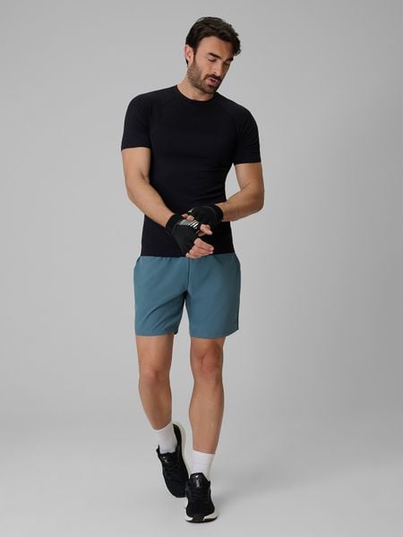 4F Spodenki treningowe szybkoschnące męskie - turkusowe M. Niebieskie szorty męskie 4f, z dzianiny, bez kołnierzyka. Za 99.99 zł.