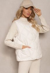 Biała Pikowana Kamizelka z Kieszonkami i Napami Azortia. Białe kamizelki damskie Renee, l, z jeansu. Za 69.99 zł.