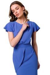 Elegancka ołówkowa sukienka z paskiem krótki rękaw niebieska. Niebieskie sukienki damskie Stylove, xxl, bez wzorów, eleganckie, bez kołnierzyka, bez ramiączek, mini, ołówkowe. Za 329.00 zł.