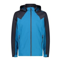 Wodoodporna kurtka z kapturem zapinanym na zamek błyskawiczny CMP. Niebieskie kurtki męskie CMP, l, bez wzorów, z materiału, eleganckie, z kapturem. Za 399.80 zł.