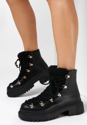 Czarne Traperki Rema. Czarne trapery damskie Born2be, bez obcasa. Za 79.99 zł.