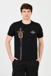 AERONAUTICA MILITARE Czarny t-shirt Frecce Tricolori Short Sleeve. Czarne t-shirty męskie AERONAUTICA MILITARE, m, bez wzorów, bez kołnierzyka. W wyprzedaży za 219.99 zł.