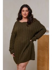 Curvy Lady Sukienka dzianinowa w kolorze khaki rozmiar: 44/46. Brązowe sukienki damskie Curvy Lady, bez wzorów, z dzianiny, klasyczne, bez kołnierzyka, bez ramiączek, midi. Za 122.67 zł.
