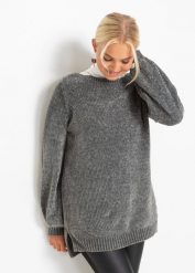 Długi sweter z szenili. Czerwone swetry klasyczne damskie bonprix, z materiału, bez kołnierzyka. Za 114.99 zł.