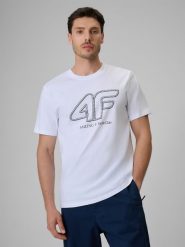 4F T-shirt regular z nadrukiem męski - biały XL. Białe t-shirty męskie 4f, m, bez wzorów, z bawełny, bez kołnierzyka. Za 69.99 zł.