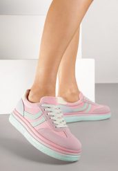 Różowe Sneakersy Typu Kultowe Tenisówki na Niskiej Platformie Olritia. Czerwone trampki i tenisówki damskie Renee, bez wzorów, z materiału. Za 119.99 zł.