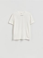 T-shirt regular z nadrukiem na plecach - złamana biel. T-shirty męskie Reserved, l, bez wzorów, z bawełny, bez kołnierzyka. Za 69.99 zł.