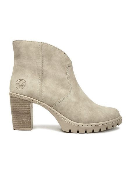 Rieker Botki Y2553-60 Beżowy. Brązowe botki damskie Rieker, z materiału, bez obcasa, na słupku, bez zapięcia. Za 329.99 zł.