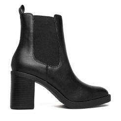 Botki JENNY. Czarne botki damskie Jenny, bez obcasa, na słupku, bez zapięcia. Za 179.99 zł.
