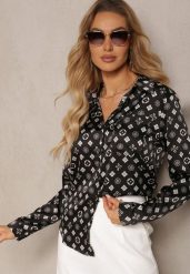Czarna Klasyczna Koszula w Geometryczny Print Aletiza. Czarne koszule damskie Renee, l, bez wzorów, z jeansu, biznesowe, bez kołnierzyka, bez ramiączek. Za 109.99 zł.