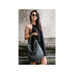 Worek na ramię z plecionej tkaniny szary melanż. Szare shopper bag damskie Karolina audycka, bez wzorów, z materiału, na ramię, bez dodatków. Za 194.00 zł.