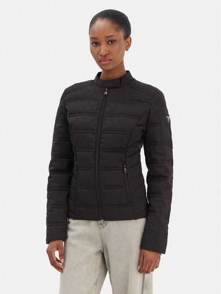 Guess Kurtka przejściowa W6RL02 WJ492 Czarny Regular Fit. Czarne kurtki damskie Guess, xxl, z aplikacjami, z syntetyku, bez kaptura. Za 695.00 zł.