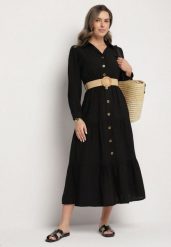 Czarna Sukienka Koszulowa z Wiskozy z Elastycznym Paskiem z Klamrą Felucia. Czarne sukienki damskie Born2be, na co dzień, l, bez wzorów, z wiskozy, eleganckie, bez kołnierzyka, bez ramiączek, maxi, koszulowe. Za 89.99 zł.