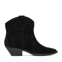 Kowbojki Badura. Czarne botki damskie Badura, bez obcasa, na słupku, bez zapięcia. Za 299.99 zł.