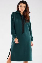 Bluzowa sukienka z kapturem bawełna premium zielona. Zielone sukienki damskie Infinite You, na co dzień, na jesień, l, bez wzorów, z bawełny, eleganckie, bez kołnierzyka, bez ramiączek, midi, oversize. Za 289.00 zł.