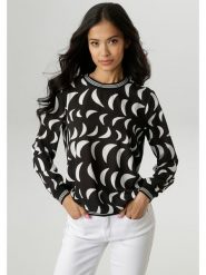 Aniston Bluzka w kolorze czarno-białym rozmiar: 38. Białe bluzki damskie Aniston, bez wzorów, bez kołnierzyka, bez ramiączek. Za 82.99 zł.