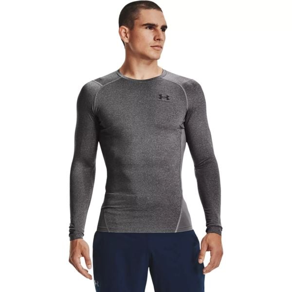 Koszulka męska treningowa szara Under Armour HeatGear Armour LongSleeve. Szare t-shirty sportowe męskie Under Armour, m, z elastanu, bez ramiączek, na fitness i siłownię. Za 109.99 zł.