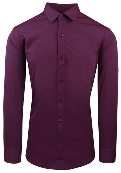 Męska Koszula z Dzianinowej Tkaniny - Krój Taliowany - Bordo. Czerwone koszule męskie Pazzani, m, bez wzorów, z bawełny, bez kołnierzyka, bez ramiączek. Za 199.00 zł.