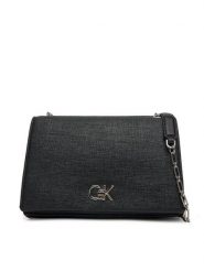 Calvin Klein Torebka Ck Medium Conv Chain Bag_Tex K60K613177 Czarny. Czarne torebki klasyczne damskie CALVIN KLEIN, bez wzorów, ze skóry, wizytowe, bez kołnierzyka, bez ramiączek. Za 349.99 zł.