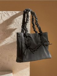 Torebka tote z dekoracyjnymi kokardami - czarny. Czarne torebki klasyczne damskie Sinsay, bez wzorów, bez dodatków. Za 49.99 zł.