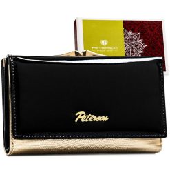 Portfel damski Peterson czarno- złoty PTN LJ-42108. Czarne portfele damskie Peterson, bez wzorów, ze skóry. Za 114.99 zł.