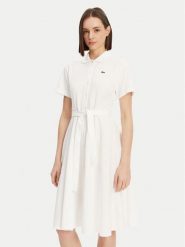Lacoste Sukienka koszulowa EF9621 Biały Regular Fit. Białe sukienki damskie Lacoste, bez wzorów, z bawełny, bez kołnierzyka, bez ramiączek, koszulowe. Za 449.99 zł.