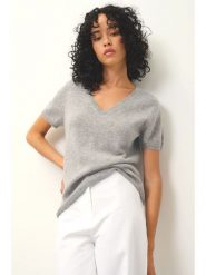 AUTHENTIC CASHMERE Kaszmirowa koszulka "Kali" w kolorze szarym rozmiar: S. Szare bluzki damskie AUTHENTIC CASHMERE, s, bez wzorów, z kaszmiru, bez kołnierzyka, bez ramiączek. Za 249.17 zł.