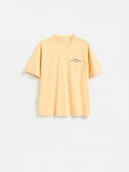 T-shirt relaxed z haftem - jasnopomarańczowy. Brązowe t-shirty męskie Reserved, l, bez wzorów, z bawełny, bez kołnierzyka. Za 69.99 zł.