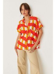 SKFK Bluzka "Uma" w kolorze biało-czerwono-pomarańczowym rozmiar: XL. Czerwone bluzki damskie SKFK, xl, bez wzorów, z wiskozy, bez kołnierzyka, bez ramiączek. Za 217.99 zł.