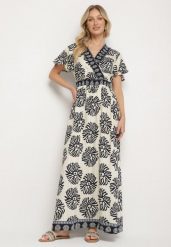 Niebieska Wiskozowa Sukienka Rozkloszowana z Kopertowym Dekoltem w Boho Wzór Paldena. Niebieskie sukienki damskie Born2be, na co dzień, na lato, l, z aplikacjami, z wiskozy, boho, bez kołnierzyka, bez ramiączek, maxi, kopertowe. W wyprzedaży za 87.99 zł.