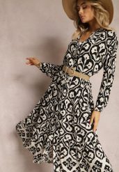Czarna Koszulowa Sukienka Ozdobiona Ornamentalnym Printem Crypta. Czarne sukienki damskie Renee, l, bez wzorów, z tkaniny, bez kołnierzyka, bez ramiączek, maxi, koszulowe. W wyprzedaży za 69.99 zł.