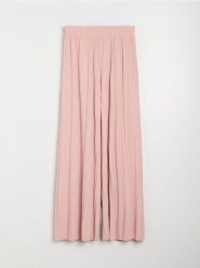 Plisowane spodnie wide leg z elastycznym pasem - różowy. Czerwone spodnie materiałowe damskie Sinsay, bez wzorów. Za 39.99 zł.