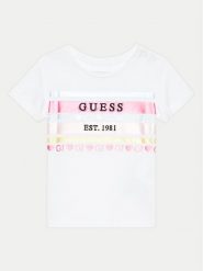 Guess T-Shirt A4YI03 K6YW4 Biały Regular Fit. Białe koszulki dziewczęce Guess, m, z aplikacjami, z bawełny, bez ramiączek. Za 49.99 zł.