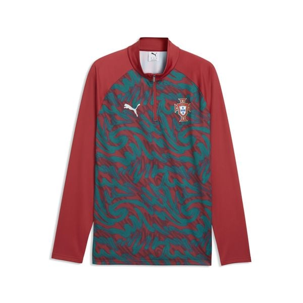 Męska koszulka na rozgrzewkę Portugalii z zamkiem 1/4 PUMA. Czerwone t-shirty sportowe męskie Puma, m, z materiału, bez ramiączek, do piłki nożnej. Za 339.00 zł.