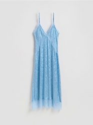 Sukienka z wiskozy - jasnoniebieski. Niebieskie sukienki damskie Reserved, l, bez wzorów, z wiskozy, bez kołnierzyka, bez ramiączek, rozkloszowane. Za 179.99 zł.